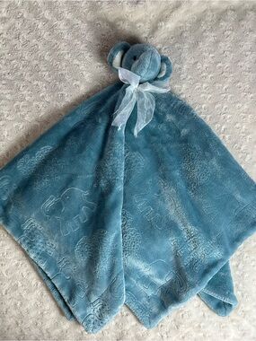 Thro Beth Bazaar Blue Elephant Lovey Security Blanket Oversized Large Embossed